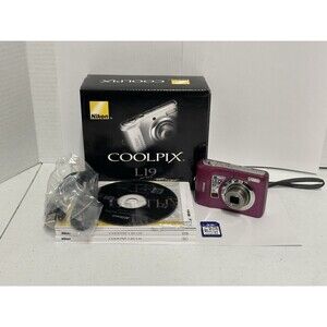 PINK Nikon Coolpix L19 Camera Digital Bundle w/ SD Memory Card Box TESTED NICE